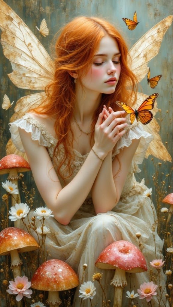 Ethereal Fairy with Butterfly in Oil Painting Style
