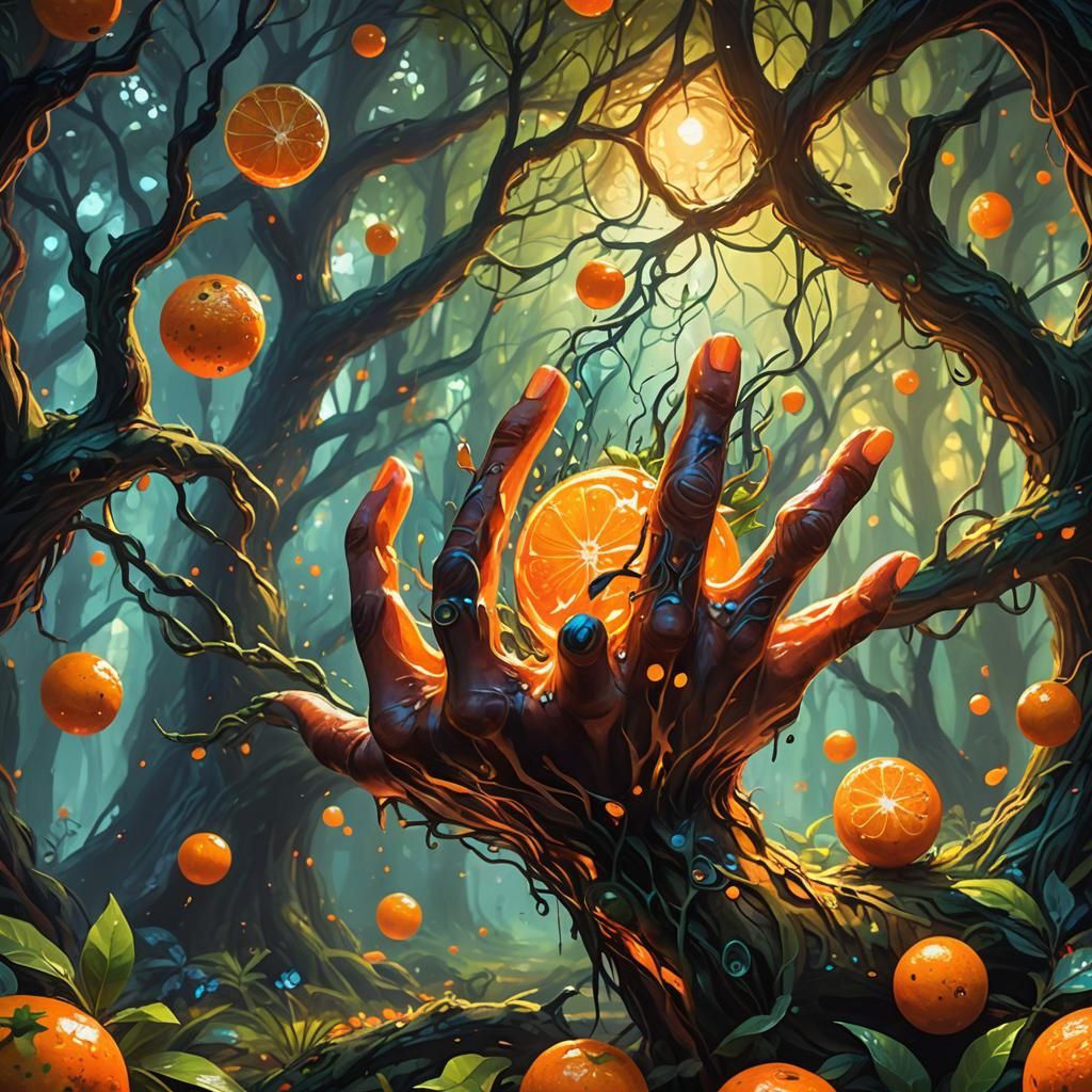 Glowing Orange Squeezed in Mystical Forest