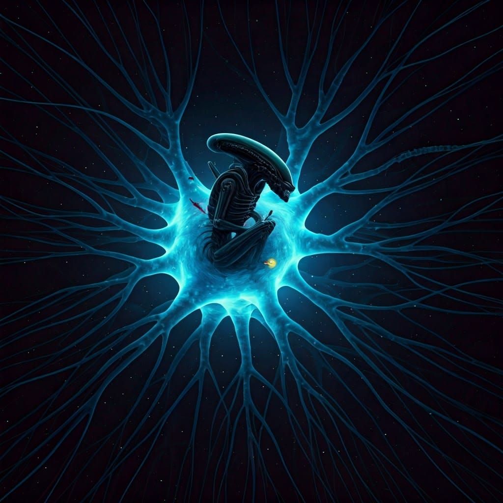 Biomechanical Alien in a Cosmic Tapestry