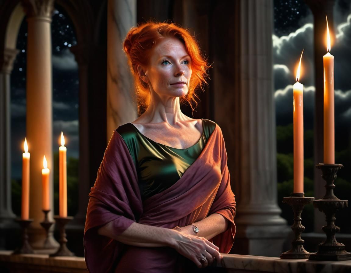 Renaissance Chiaroscuro Portrait of Redhead in Church