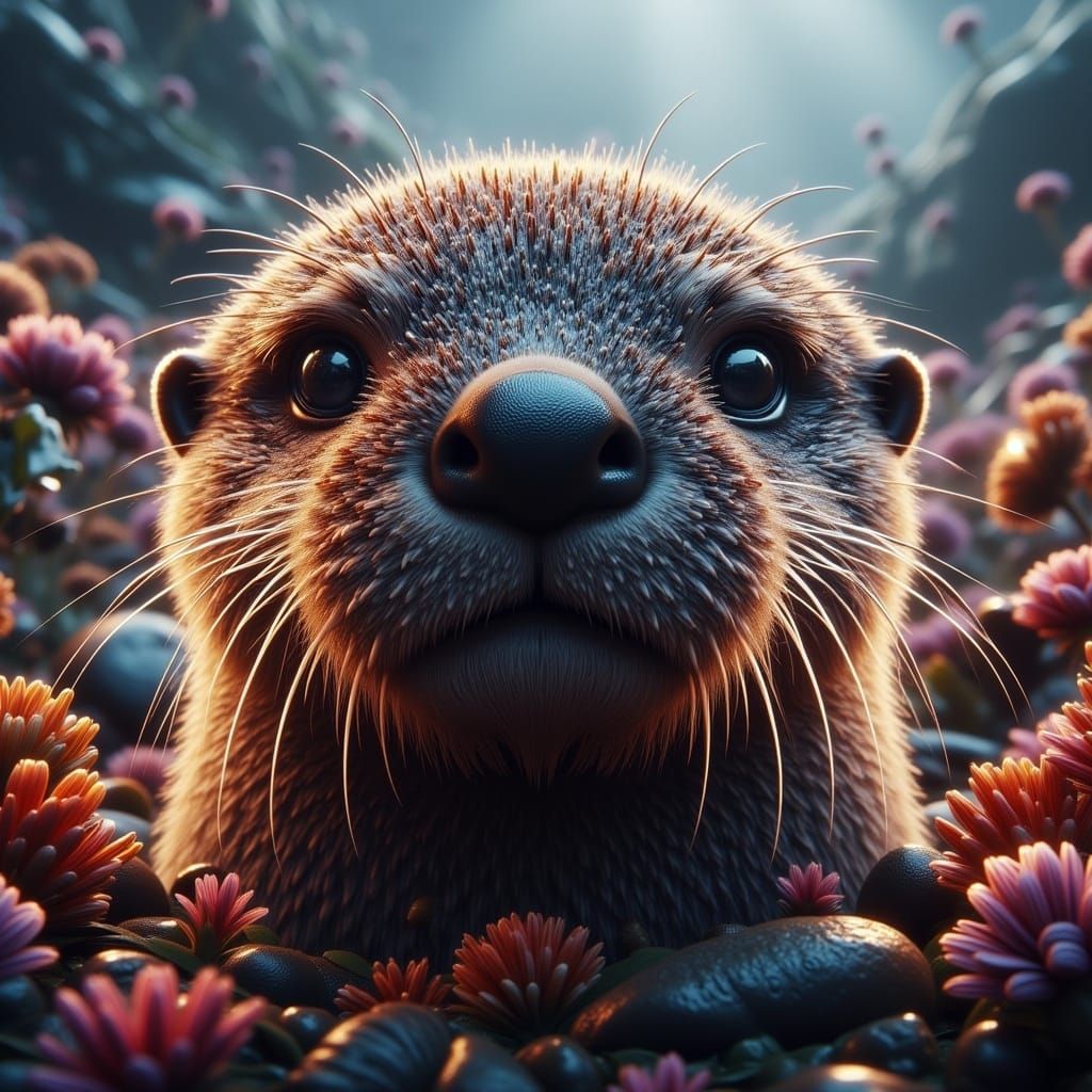 Hyperrealistic Sea Otter Portrait in Dreamlike Environment