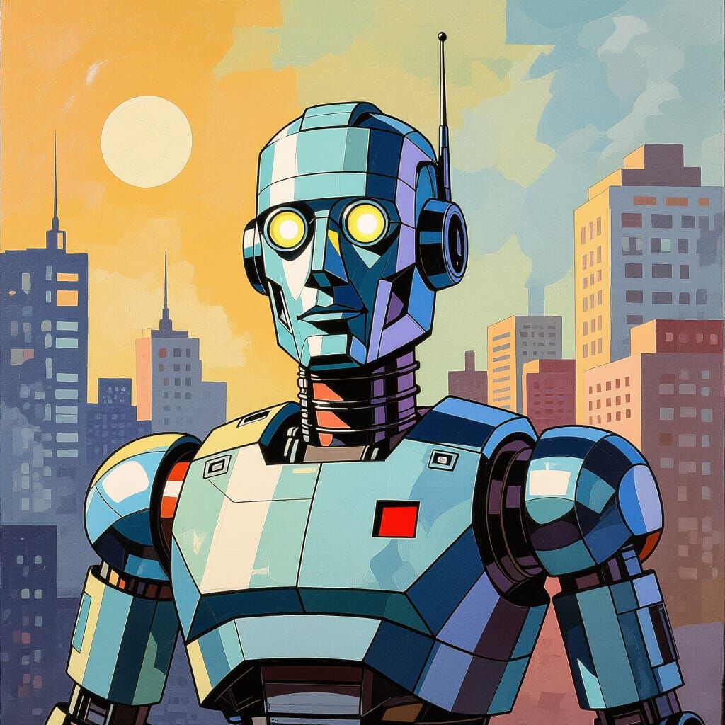 Robots Fail: Gouache and Watercolor Impressionist Painting