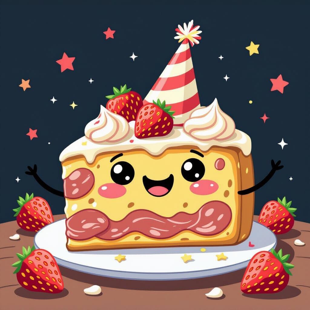 Cartoon Prosciutto Cake Celebrates in Animated Style