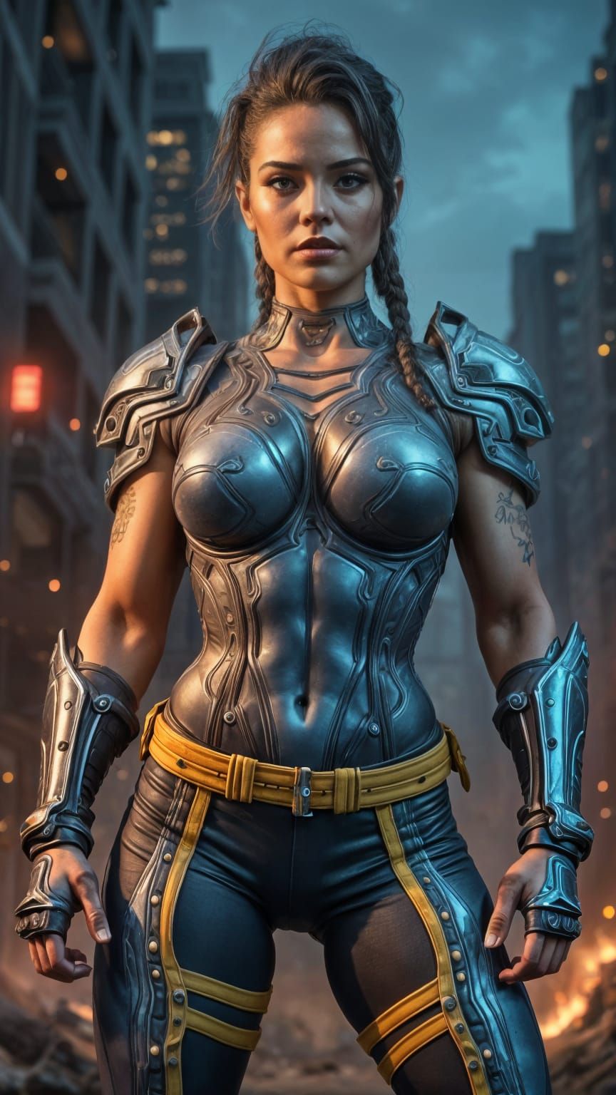 Venezuelan Warrior Woman with Blue Circuitry Armor