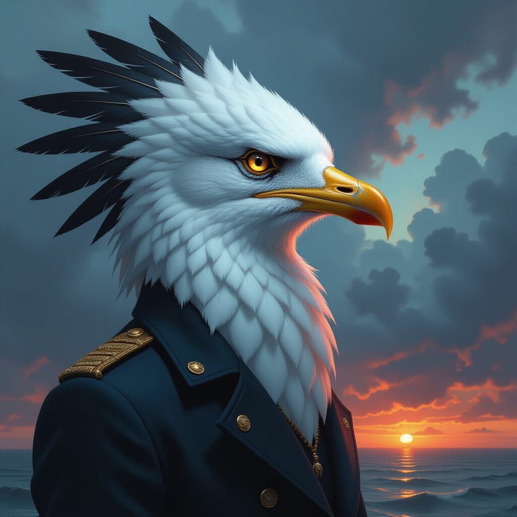 Human-Seagull Hybrid Portrait in Dark Fantasy Style