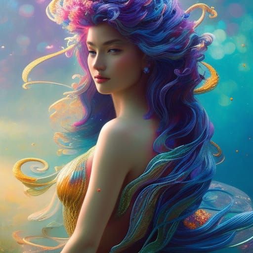 Enchanting Mermaid Portrait in Art Nouveau Style