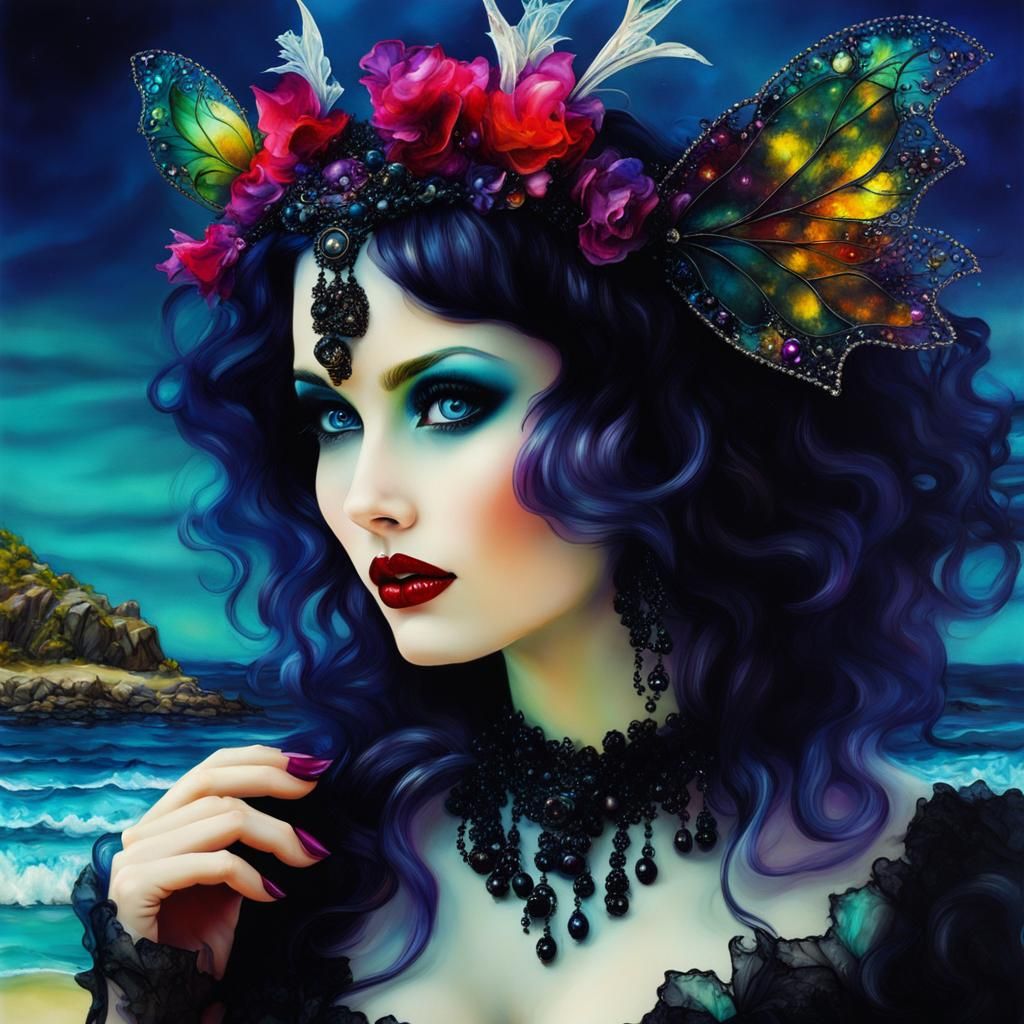 Goth Fairy on a Summer Beach, Surreal Art
