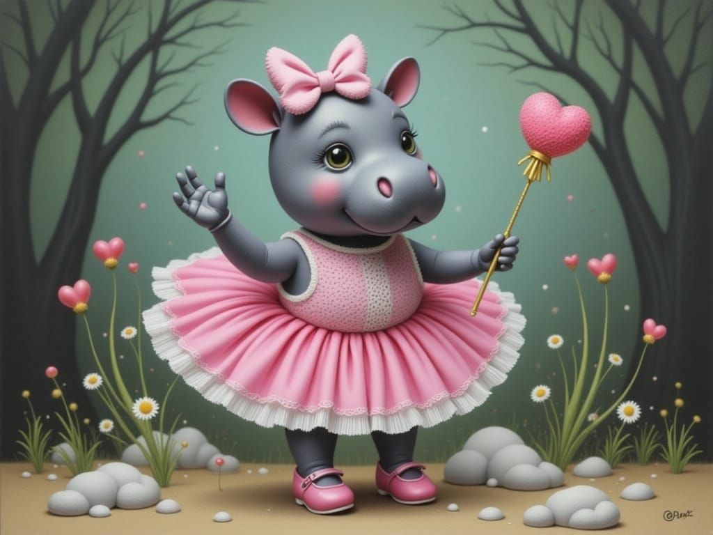 Cute Baby Hippo Dances in Pink Tutu and Ballet Shoes