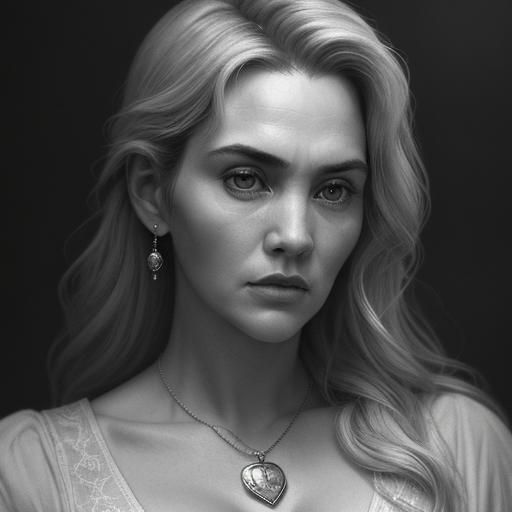 Monochromatic Pencil Portrait of Woman with Necklace