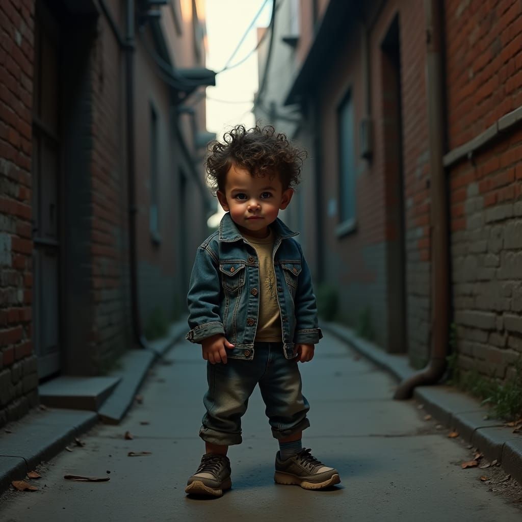 Rebellious Boy in Alleyway, Digital Painting Style