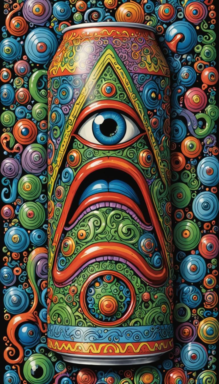 triangular beer can done in Jim Woodring style