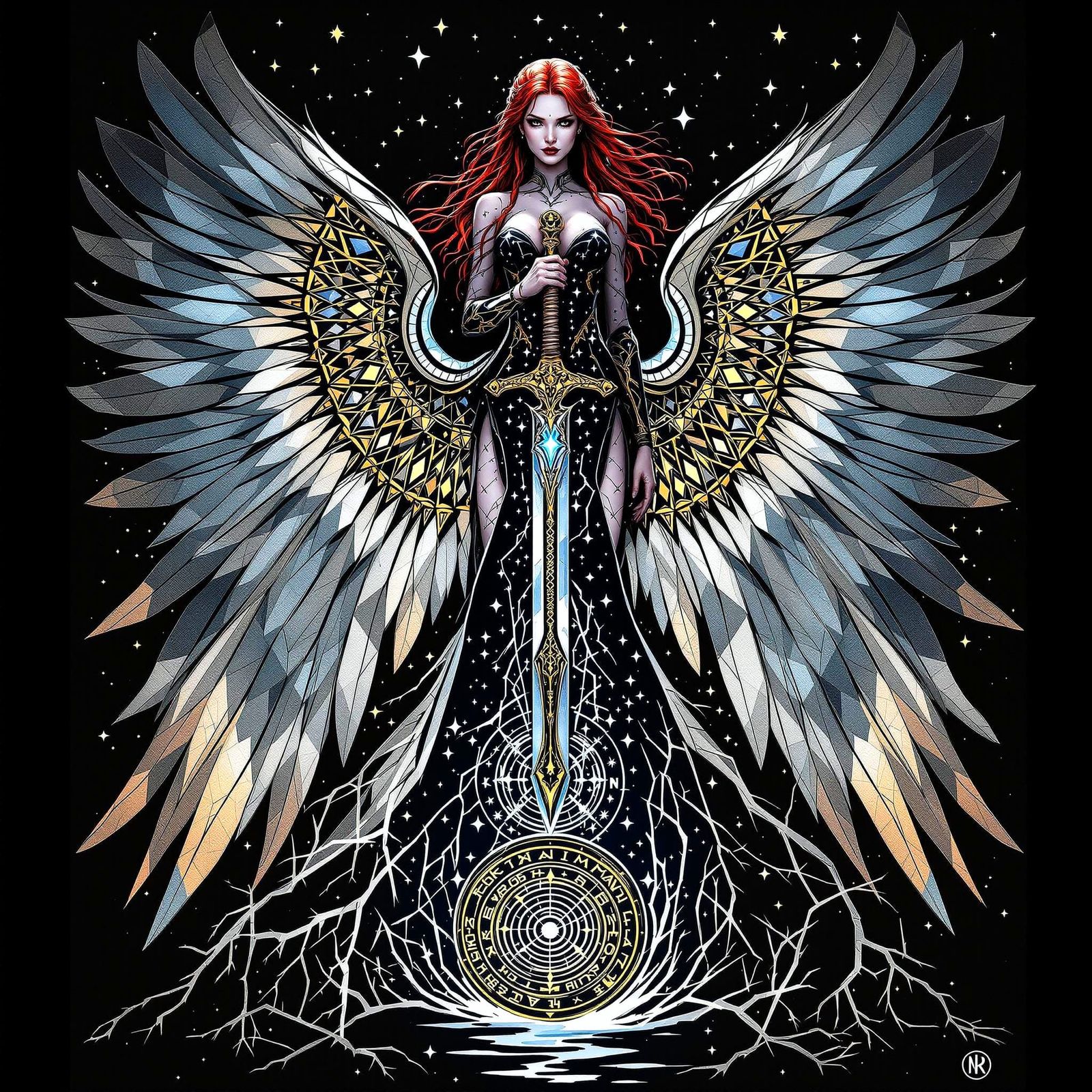 Nordic Walkyrie in Illuminated Stained Glass