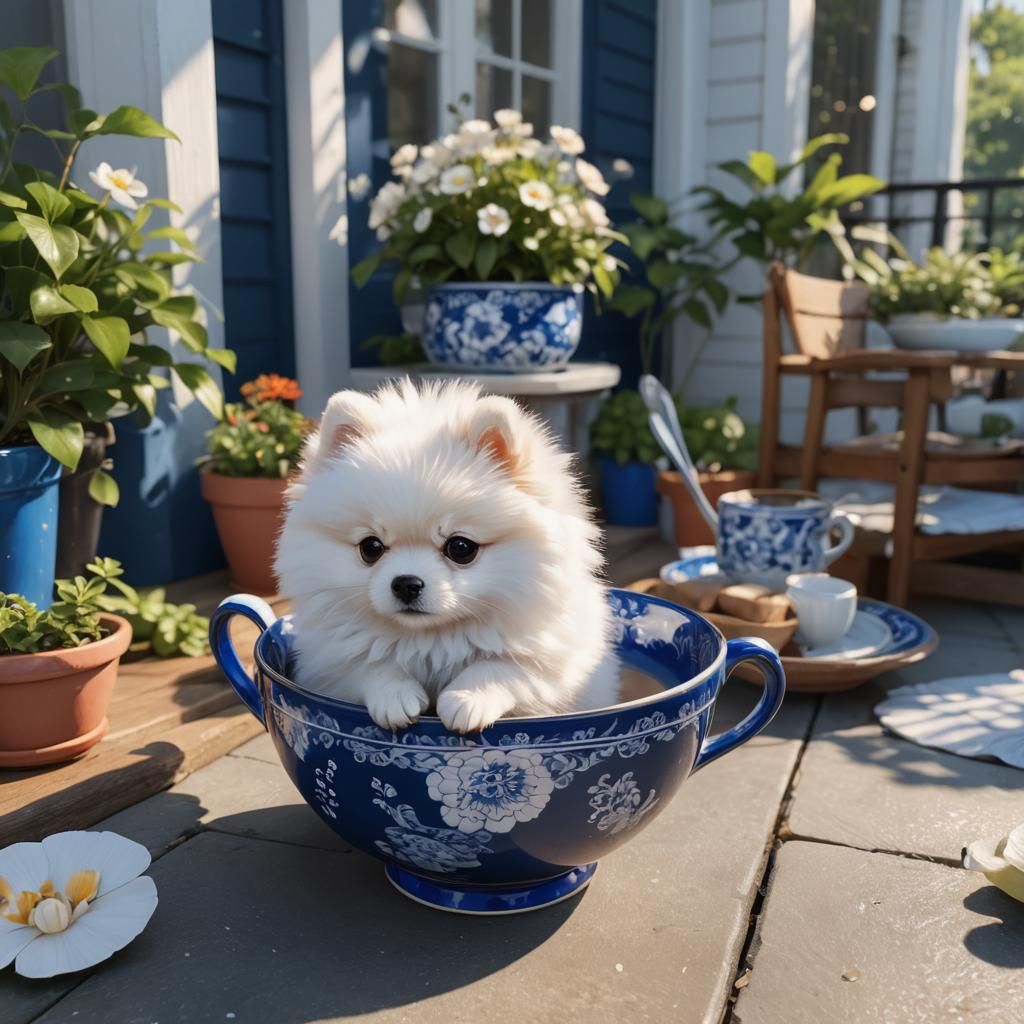 Pomeranian Puppy in Teacup: 3D Anime Art