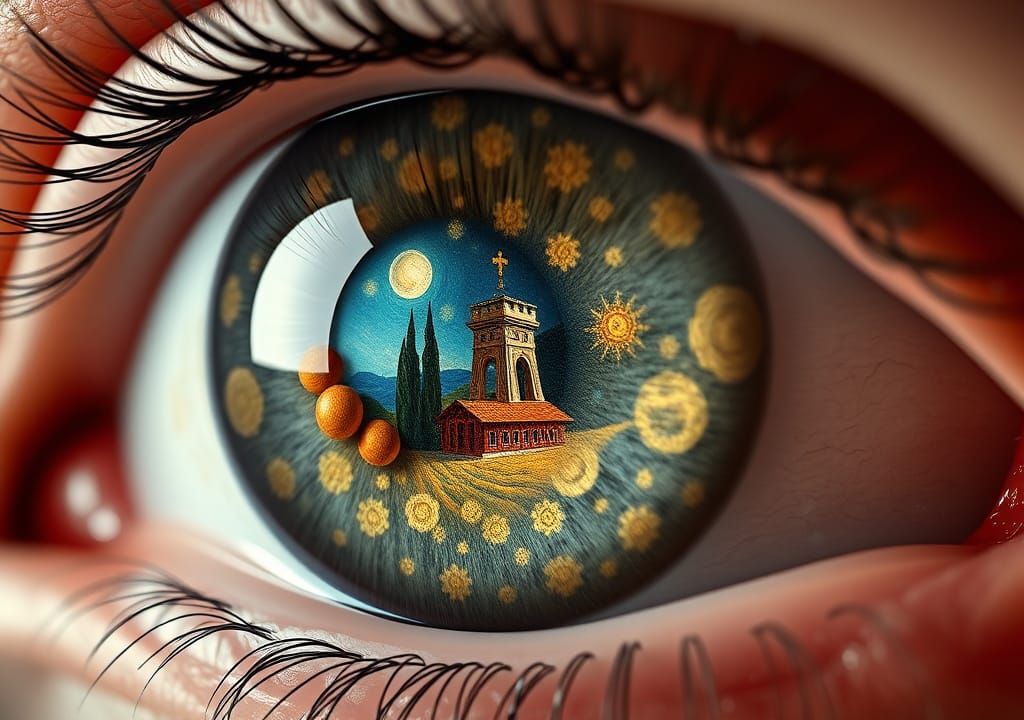 Van Gogh Painting Inside an Eye in Surreal 3D