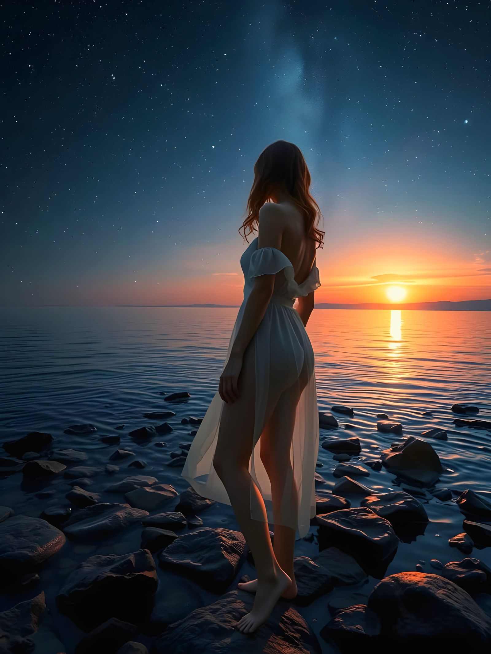 Starry Night Meets Sunset on Mercury Shore