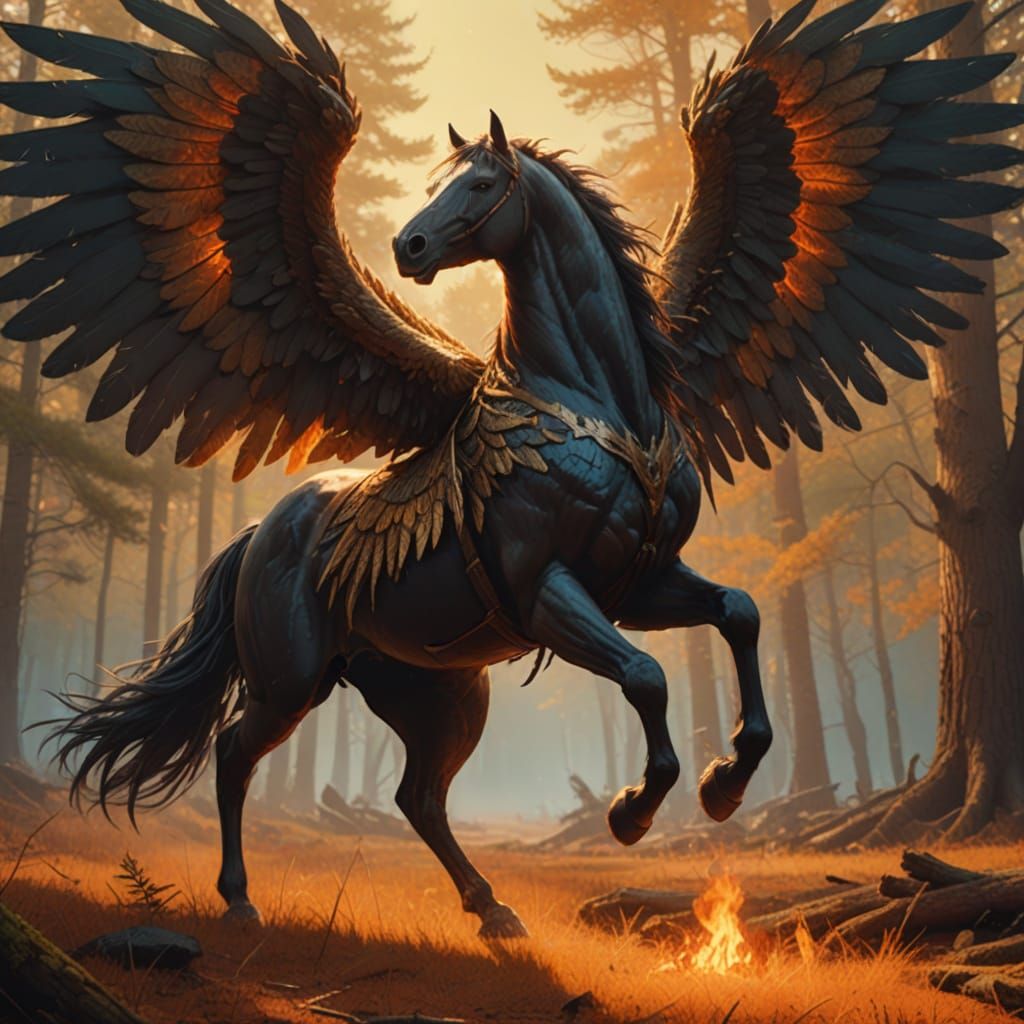 Surreal Horse Rises in Dawn's Warm Glow