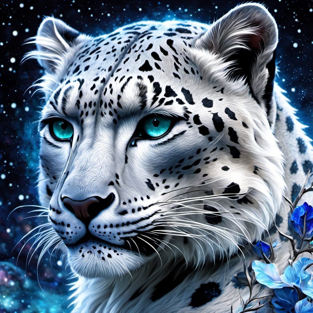 Celestial Snow Leopard Dryad in Art Nouveau Style