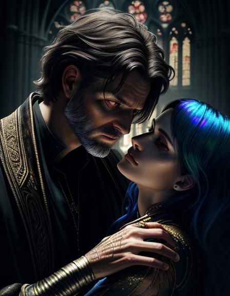 Adam and Lilith: Ultrarealistic Portrait in Cathedral