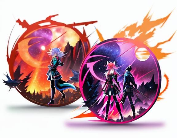 Cyberpunk Foxes Under Blue Moon: Anime Style Digital Art