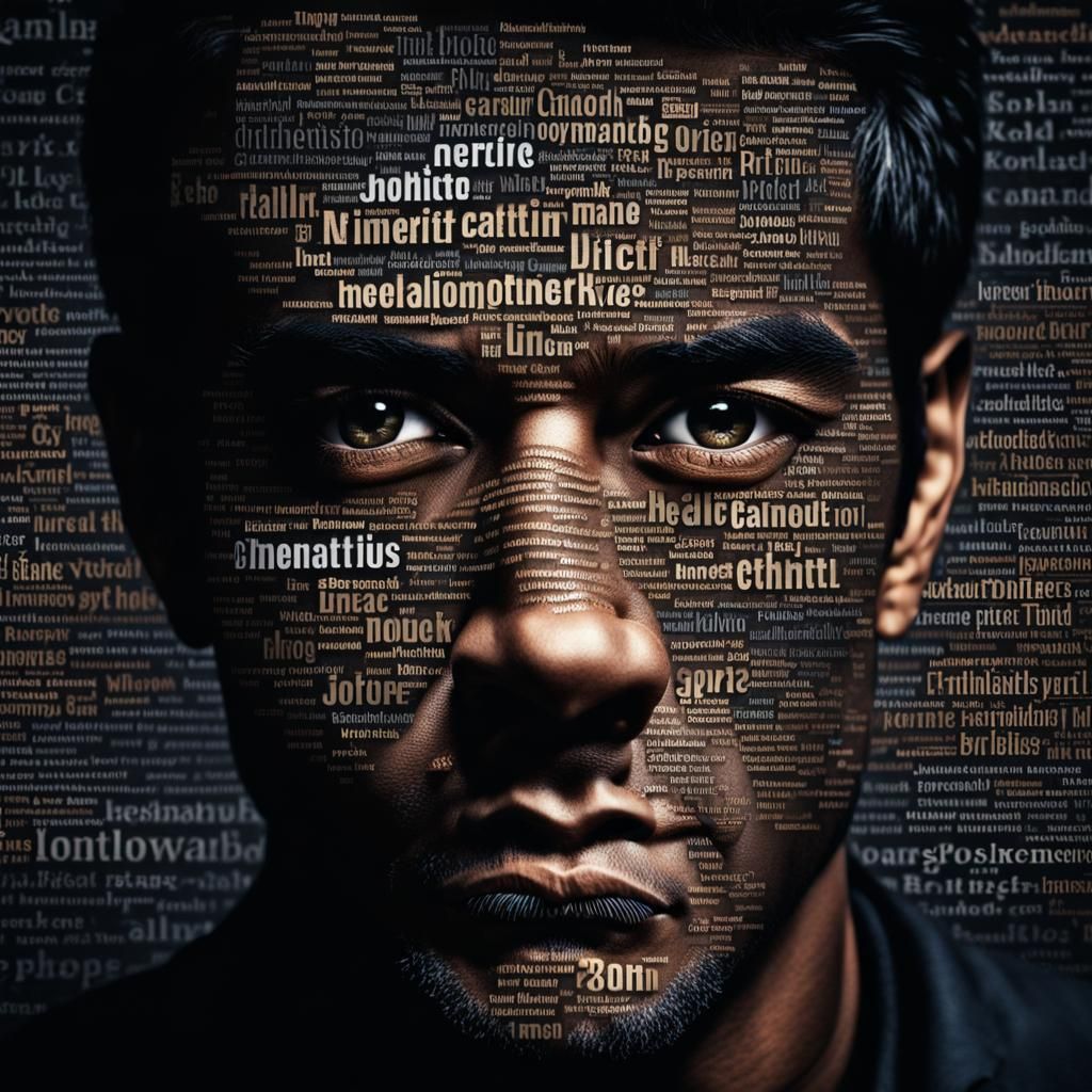 Hyperrealistic Portrait Made of Words in HDR