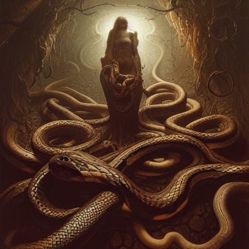 Snakes Coiling Around Heart in Hyperrealistic Horror Art