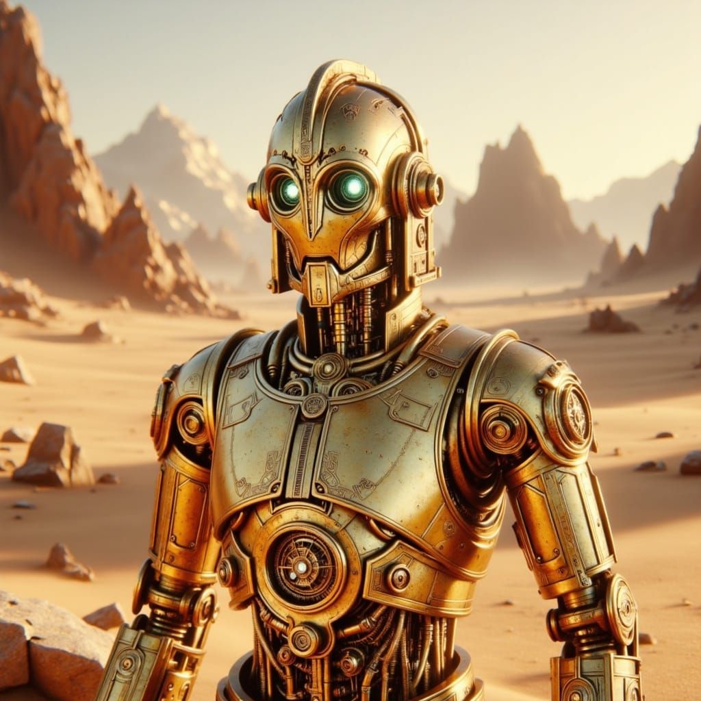 Dwemerpunk C3-PO in the Desert Landscape