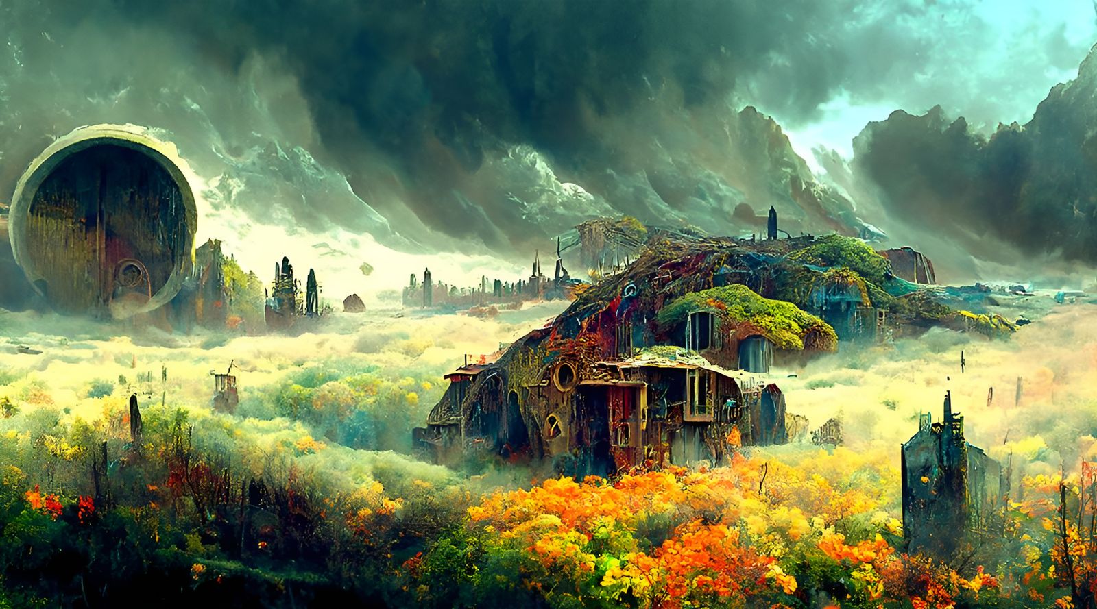 Dystopian Post-Apocalyptic Shire Landscape, Matte Painting