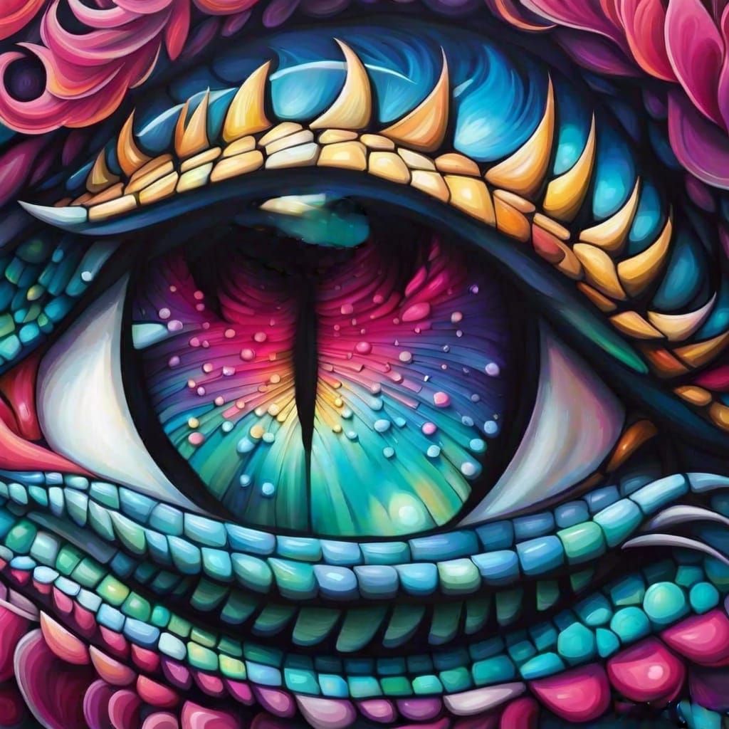 Fantastical Dragon Eye Reflecting a Constellation