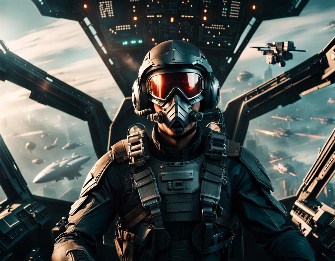 Cyborg Pilot in Dystopian Air Battle