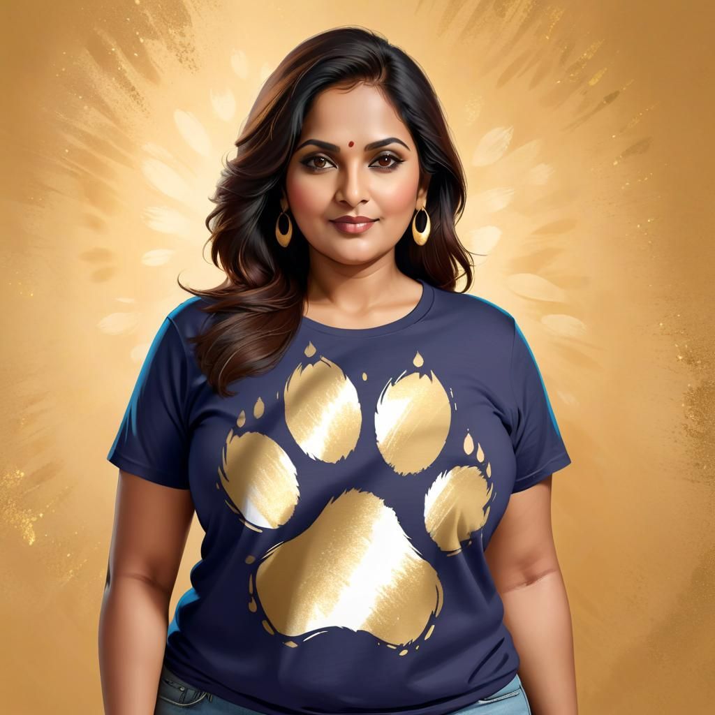 Indian-American Woman in Pawprint Shirt: Cel Shading Art