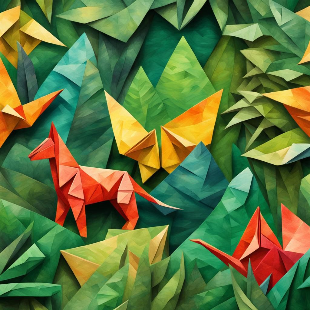 Gouache Style Origami Jungle Papercraft
