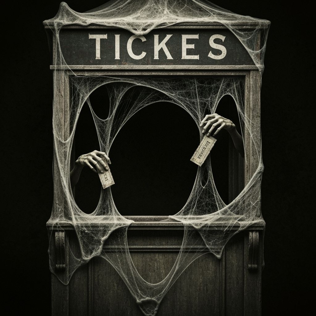 Eerie Vintage Ticket Booth with Skeletal Hands