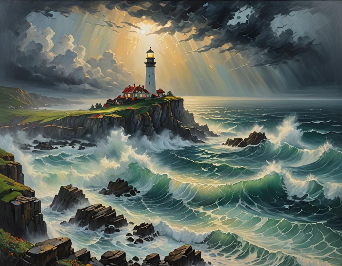 Stormy Coastal Cliffs in Expressionist Oil Painting