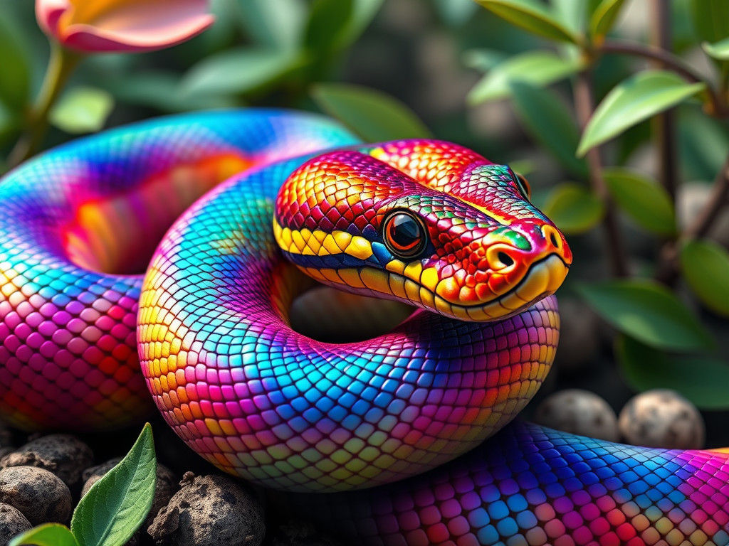 Dazzling Rainbow Snake with Eggs