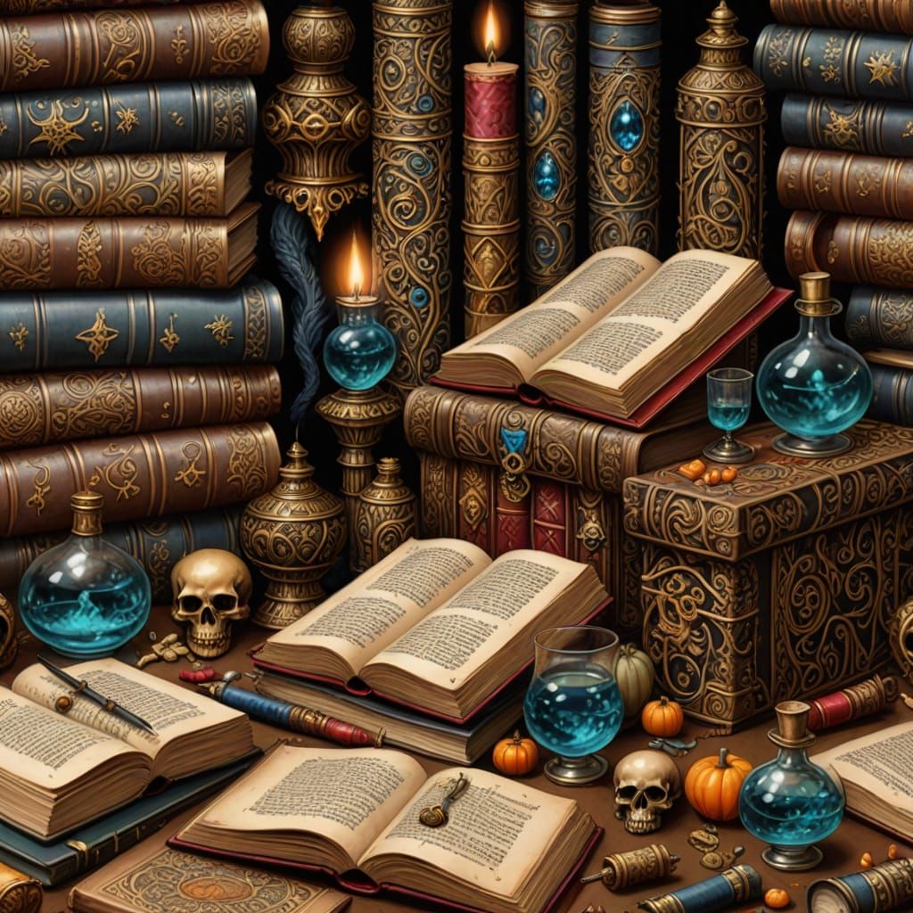 ancient archive with insanely detailed  papyrus scrolls and ...