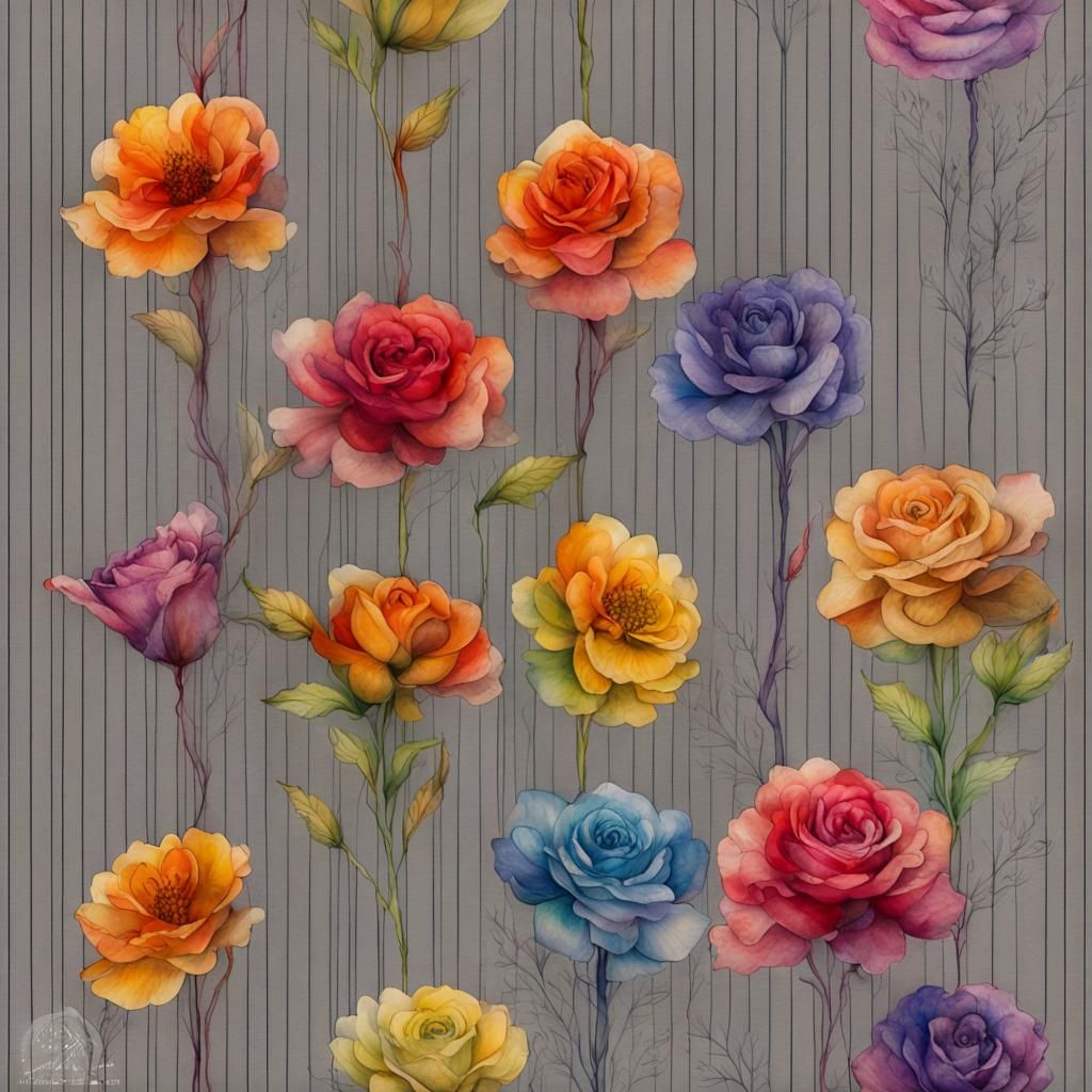 Rainbow Flowers on Scrapbook Paper, 3D Gothic Art