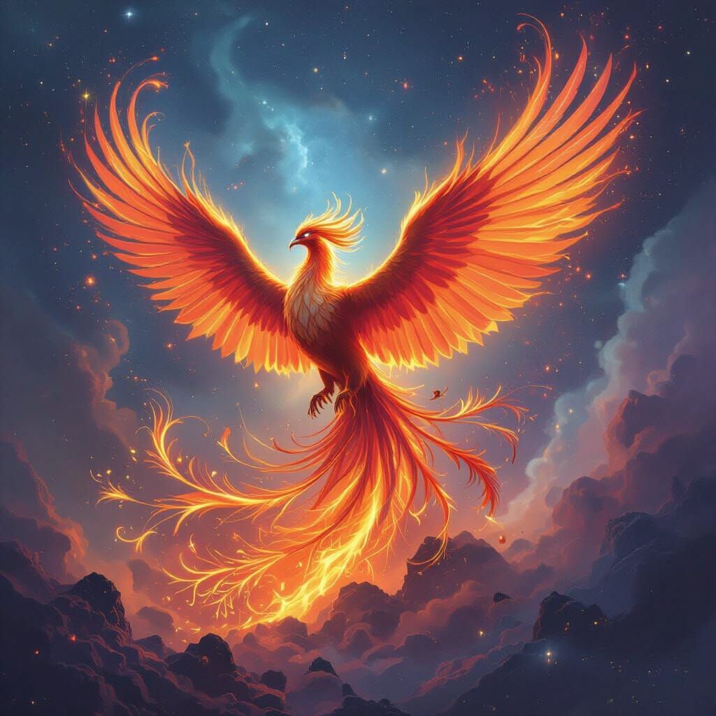 Majestic Phoenix Rises From Cosmic Ashes