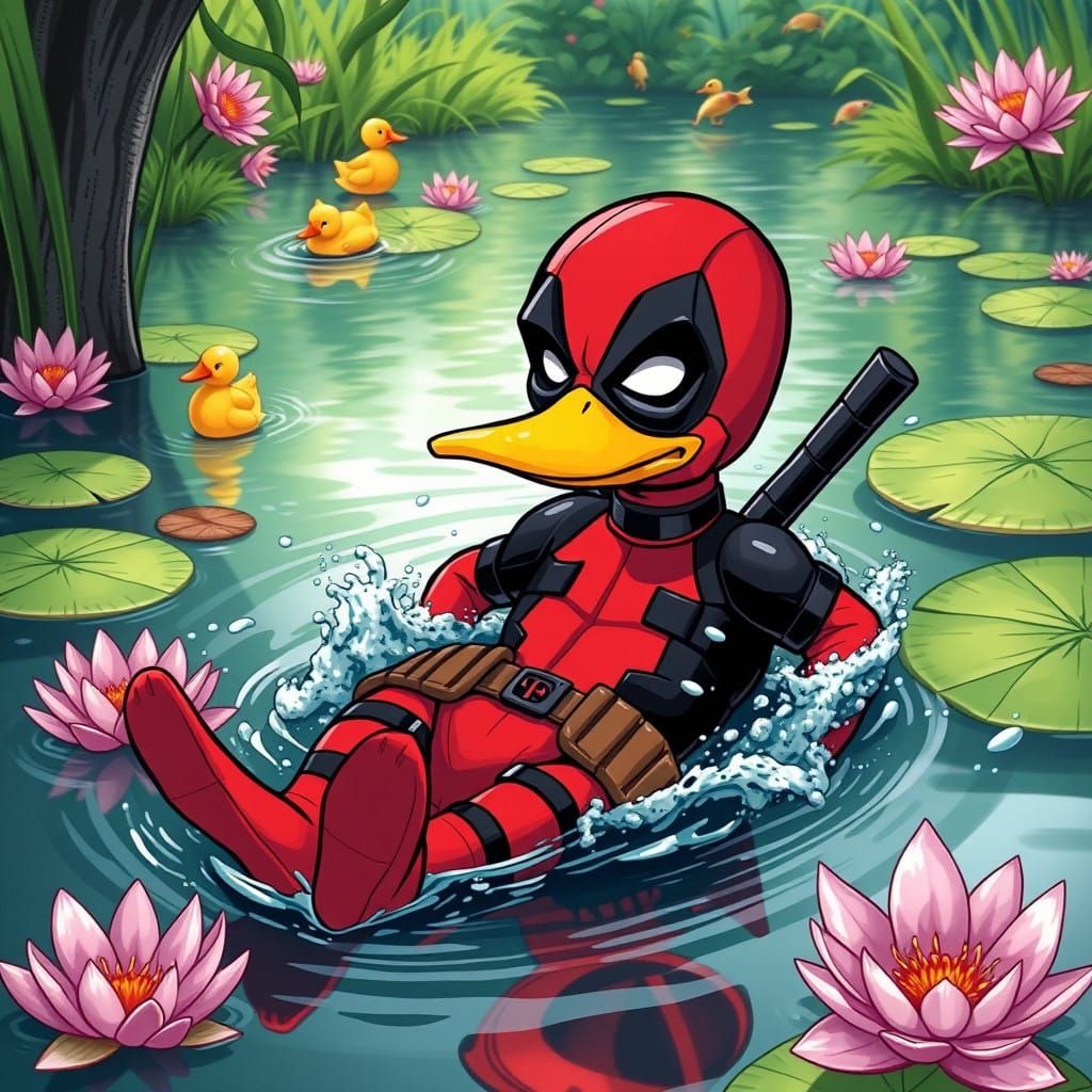 Merc with a Mouth Takes a Dip in a Whimsical Pond Scene
