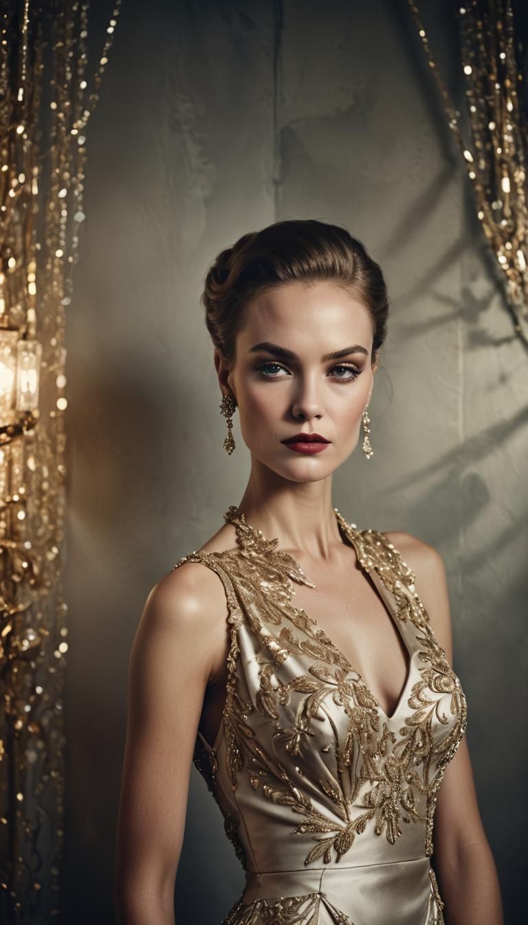 Elegant Woman in Couture Gown: High-Fashion Portrait