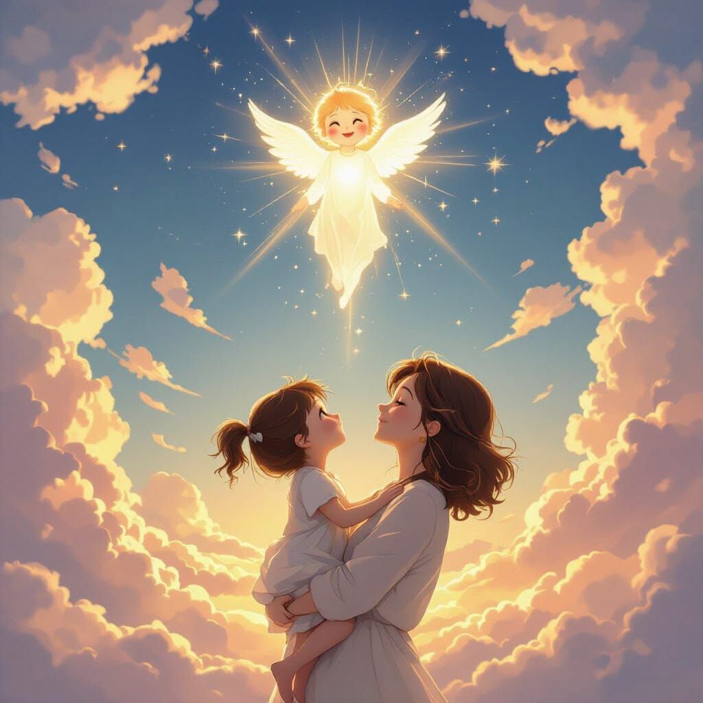 Mother and Daughter Find Peace Under Angelic Sky