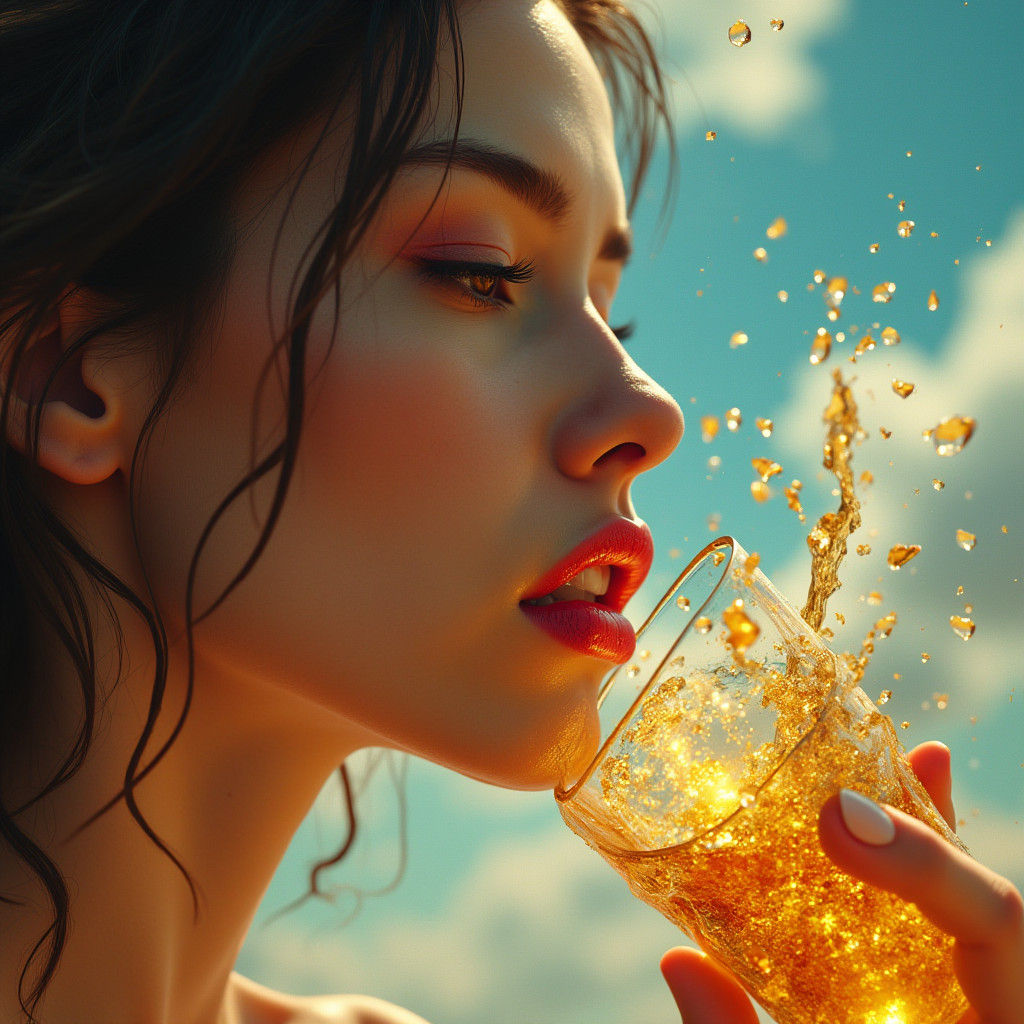 Surreal Woman with Dripping Honey, Shattered Glass