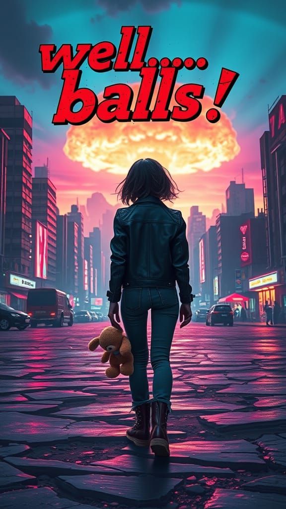 Cyberpunk Dystopia: Girl Walks Away from Ruin