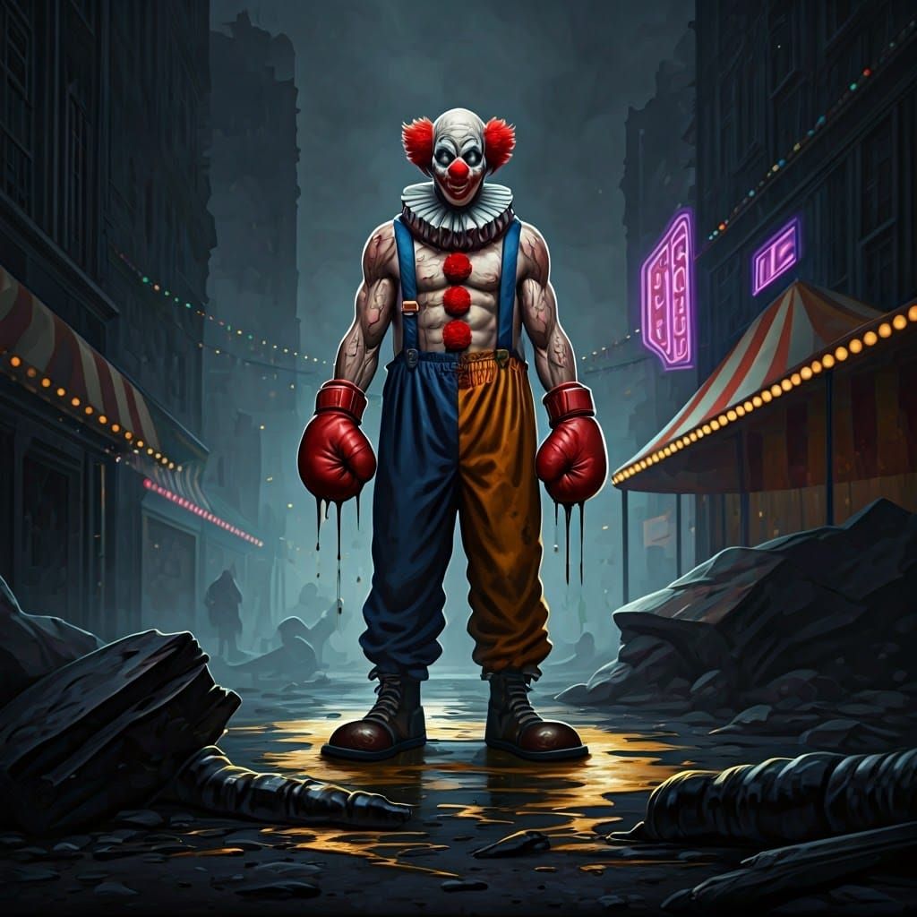 Clown Boxer in Graphic Novel Style