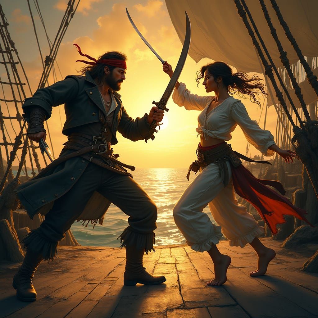 Swashbuckling Pirates Engage in Epic Sword Fight on Weathere...