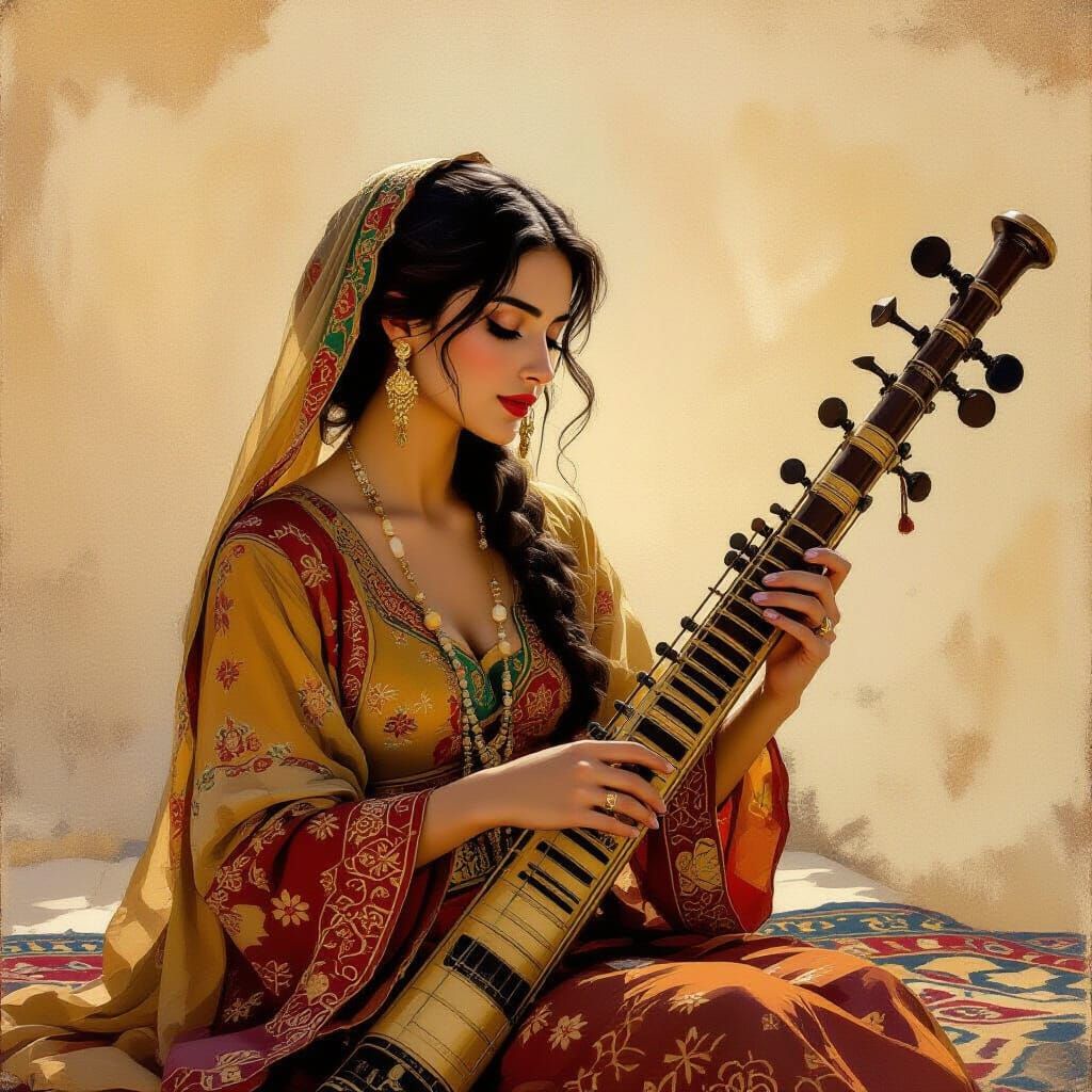 Woman Plays Ney Flute in Warm Light