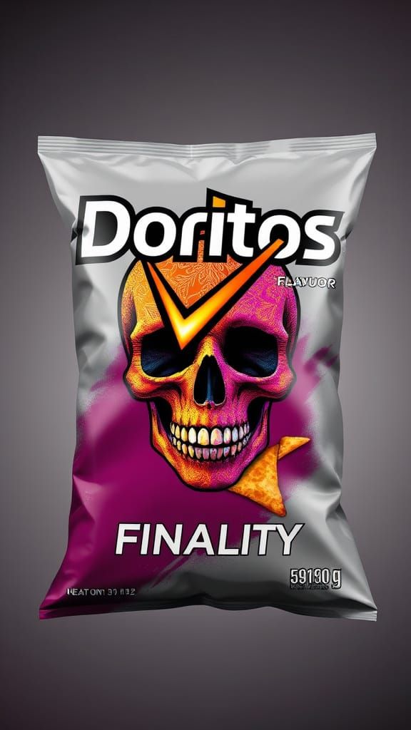 Photorealistic Doritos Bag with Skull Art