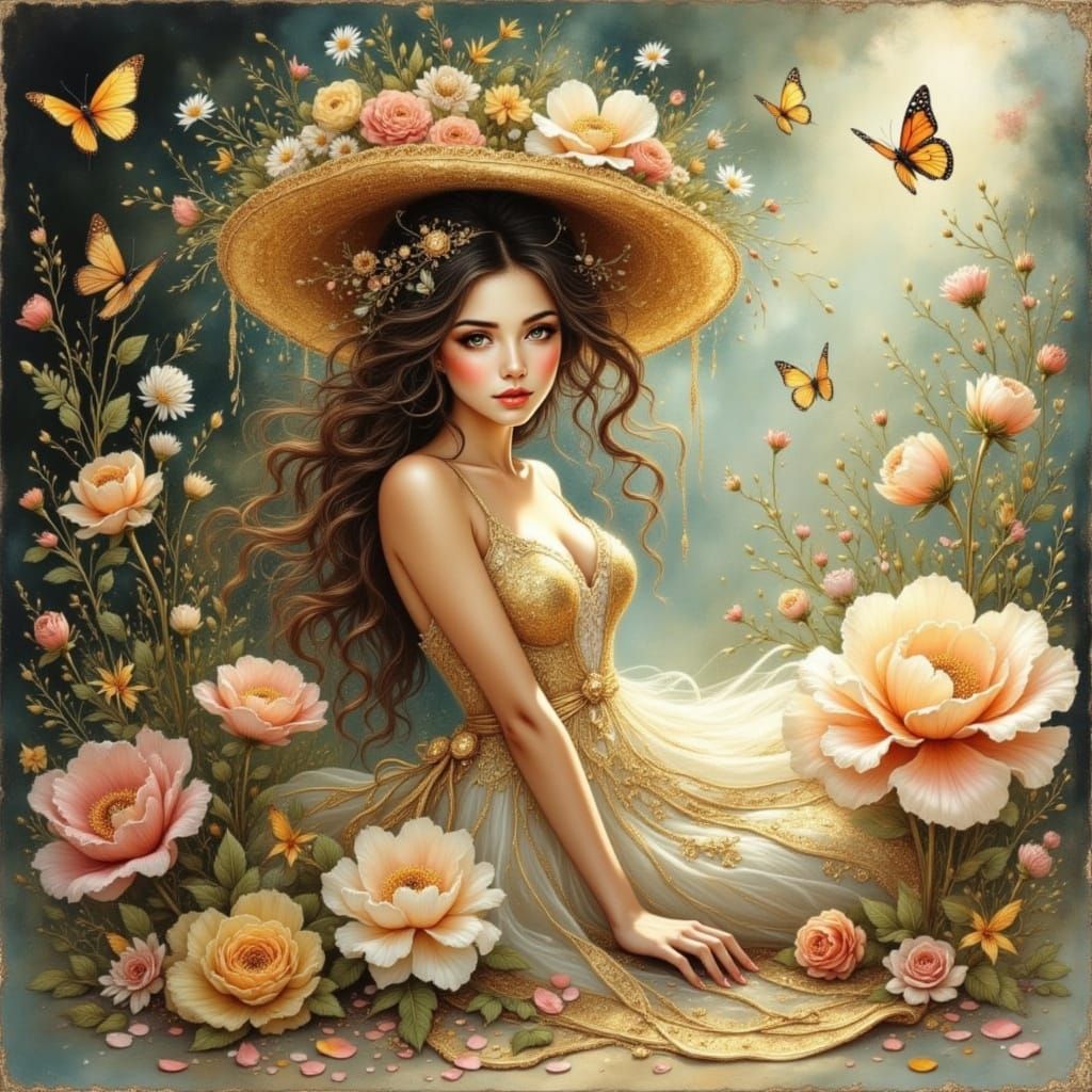 Beautiful Nymph in Whimsical Floral Scenery, Anime Style