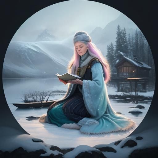Lady Laplander Reading Letter in Pastel Colors