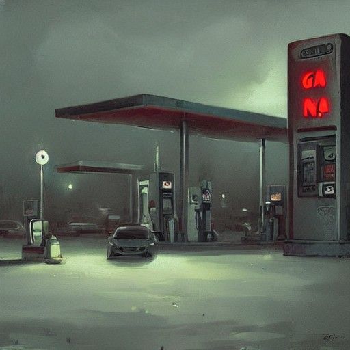 Sinister Gas Station at Night