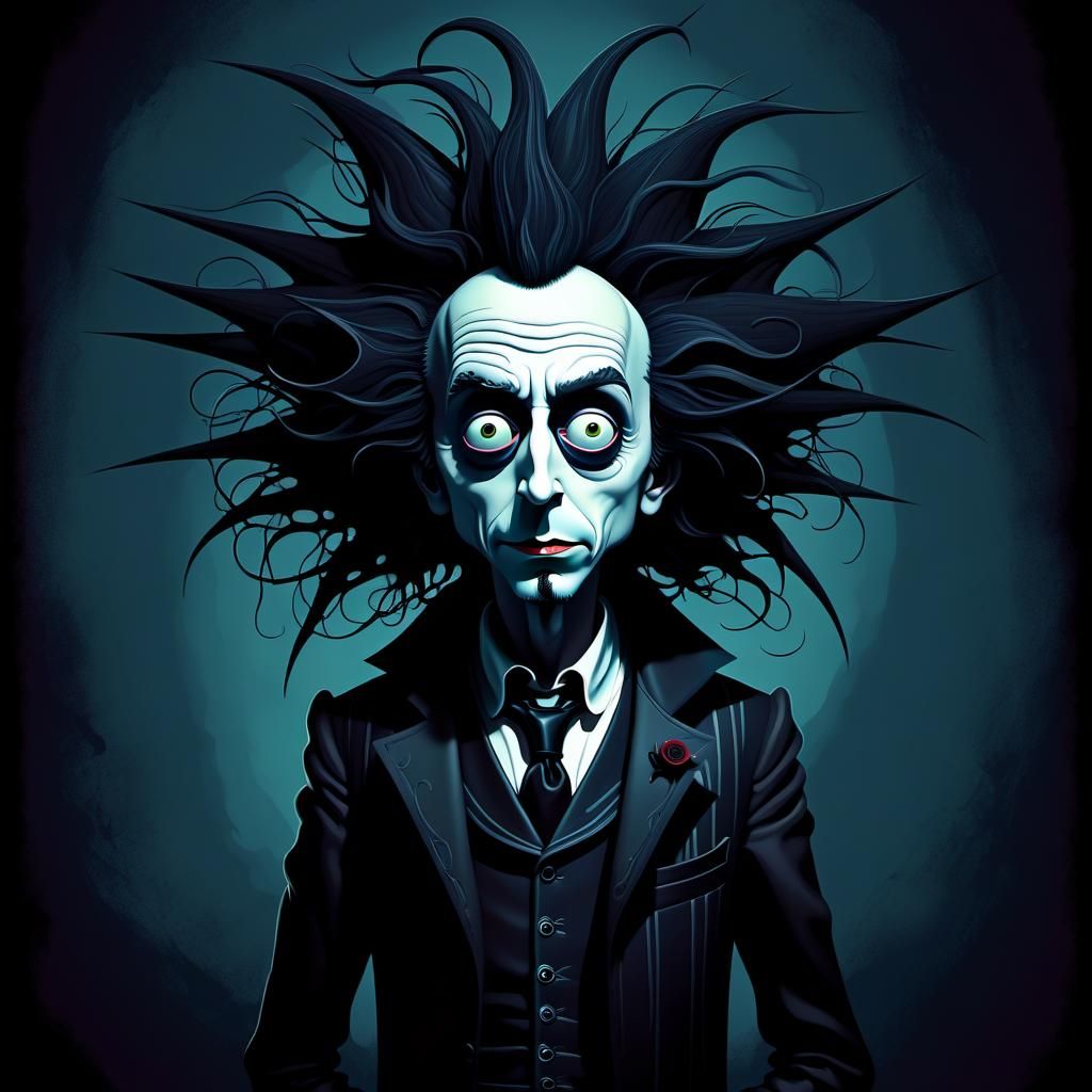 Burtonesque Cartoon in Dark Fantasy Style